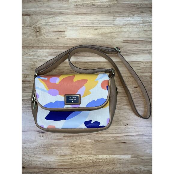 Fossil Preston Floral Print Canvas Crossbody Bag Cotton Canvas Expanding Gusset - Picture 3 of 9